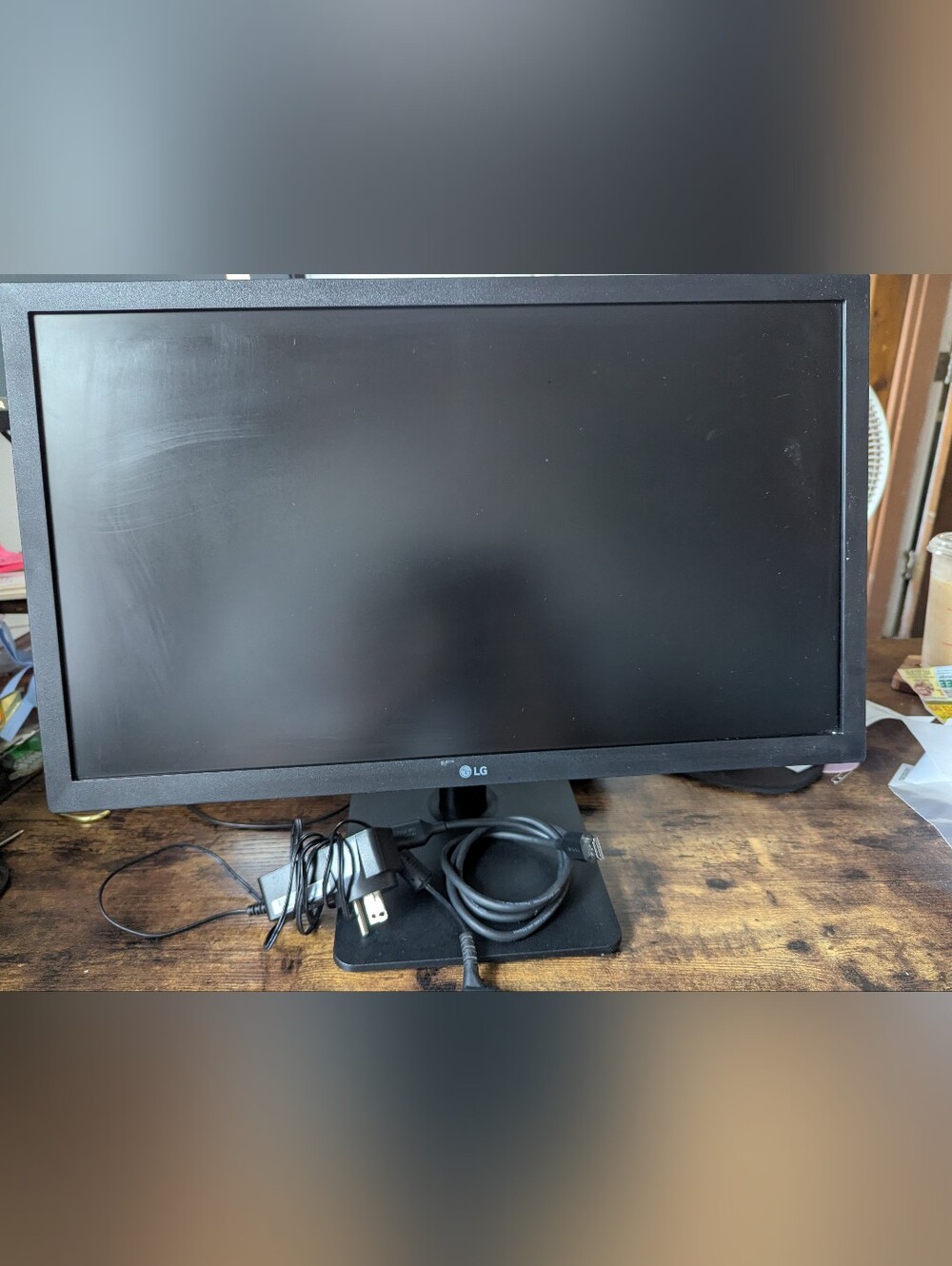 LG Black Computer Monitor with Stand and Cables